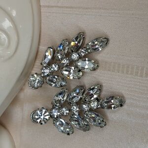 Vintage 1960s Crystal Dangle Earrings Chandelier Leaf Drop Rhinestones